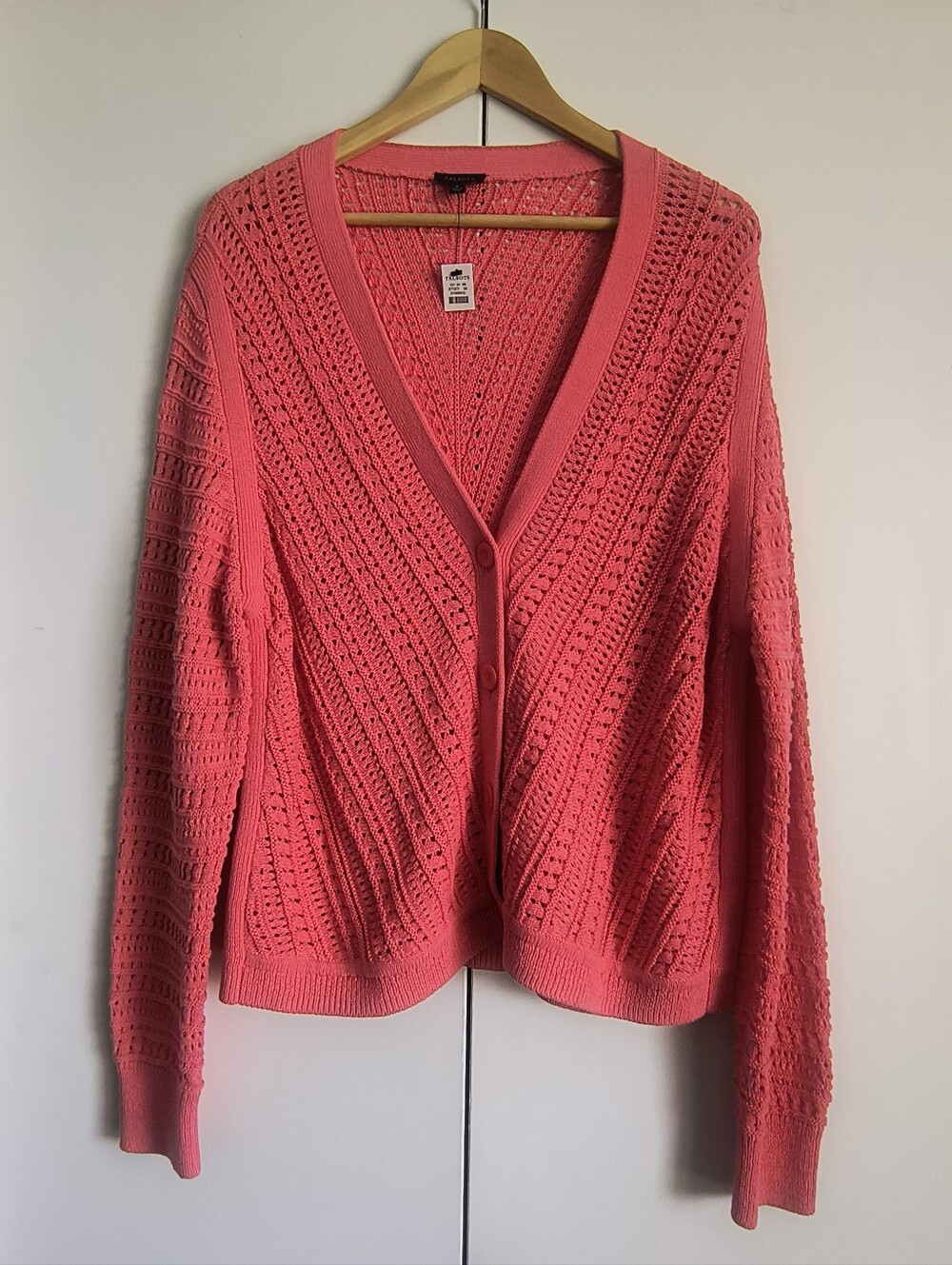 Talbots Coral Pink Cardigan 3 Button  Sweater  New  XL